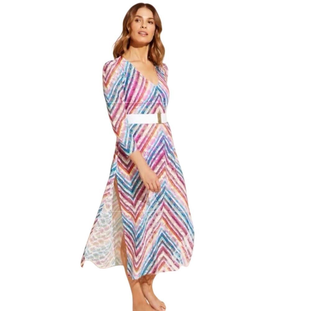 Stylest $298 Aqualace Caftan Cover-up Dress Rainbow Gradient Lace Size M
